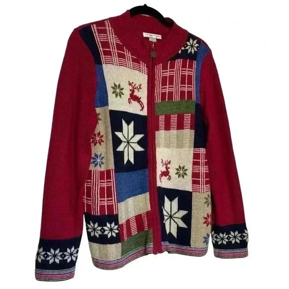 Vintage Christopher & Banks Christmas Sweater snowflake, zipper front  Size M - Picture 2 of 11
